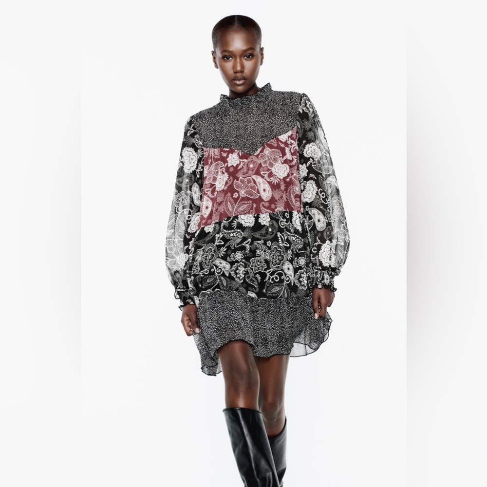 ZARA Patchwork Print Short Dress